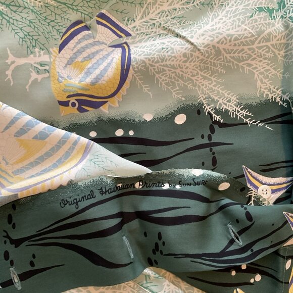 Sun Surf Japan Original Hawaiian Prints Green Yellow Fish Shirt Size Small S - Picture 5 of 9